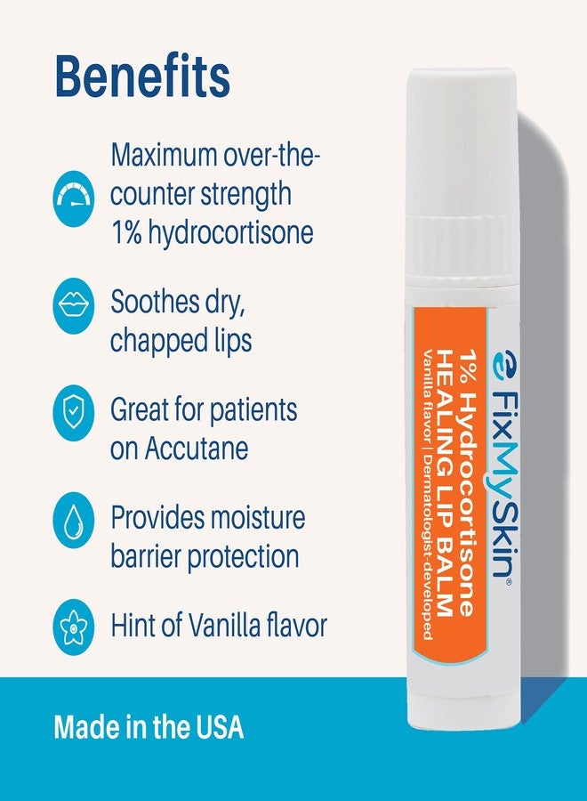FixMySkin 1% Hydrocortisone Healing Lip Balm, Vanilla – Soothes Dry, Cracked & Irritated Lips, Relieves Chapped Lips, Cold Sores & Eczema, Dermatologist Developed, Travel-Friendly Tube, 0.15 oz - Image 3